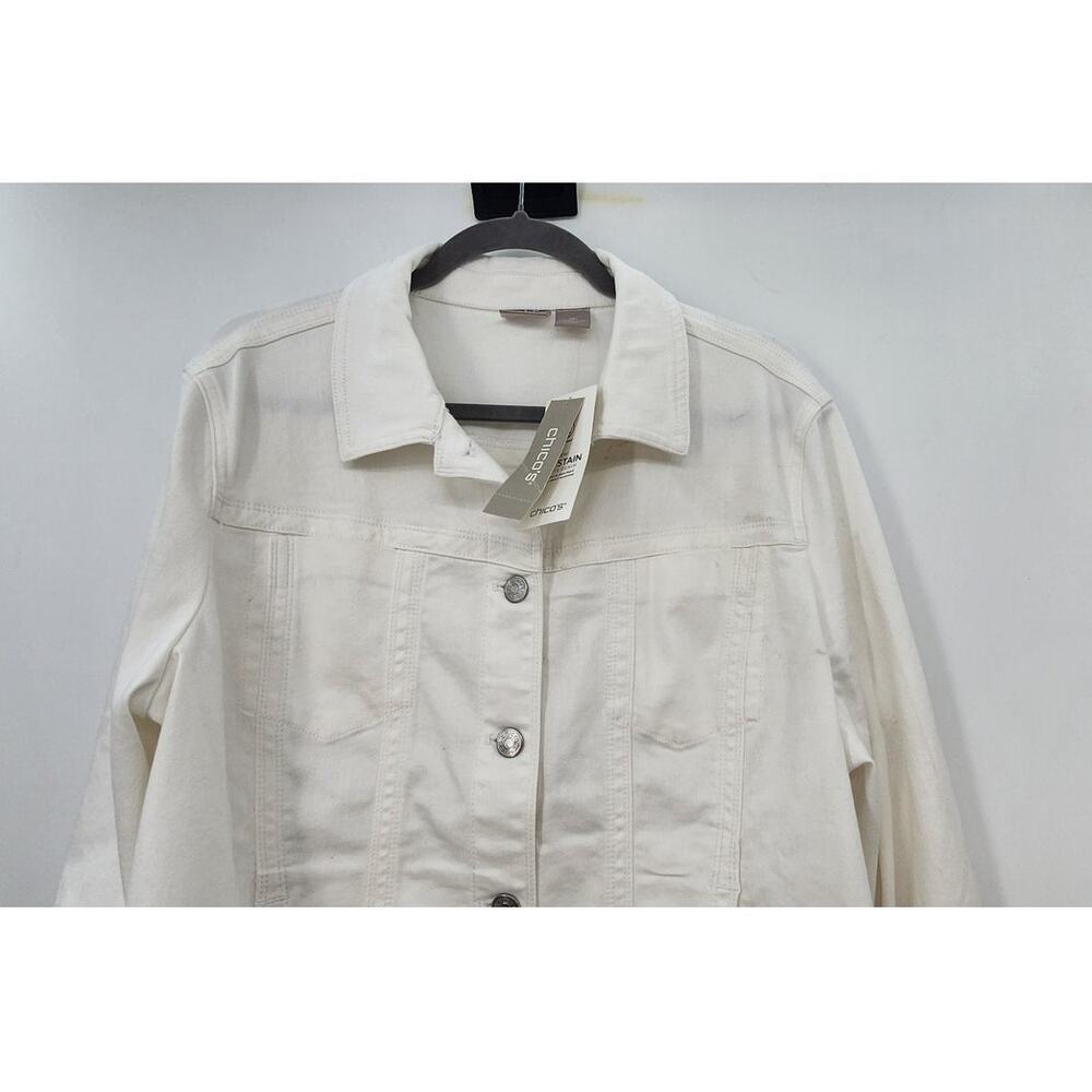 New NWT Chico's Denim No Stain Alabaster White‎ Strech Jacket Size 3 P 16/18 P - Picture 3 of 11